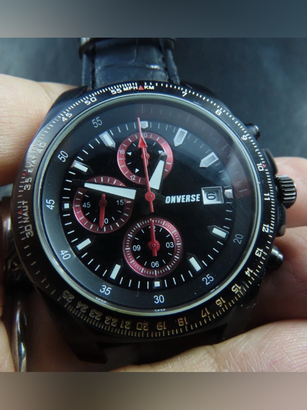 Vintage CONVERSE Chronograph Watch! Red Accent Dial w/ aftermarket leather band